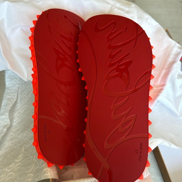 Christian Louboutin loubi flip orange neon fluo rubber pvc flat thong sandal 37 - Picture 7 of 10